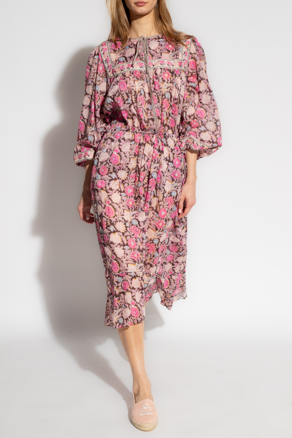 Pink 'Greila' cotton dress with floral motif Marant Etoile